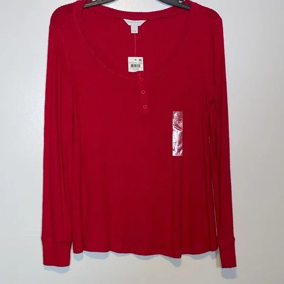 Charter Club Ribbed Henley Pajama Top red Small - Picture 2 of 7